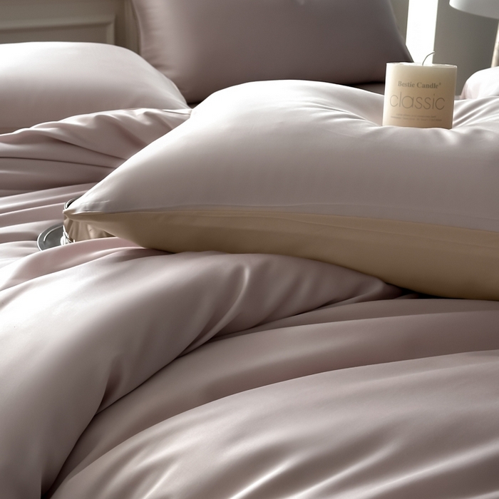 91家纺网 家纺一手货源 找家纺 琪格格纺织 2025春夏新款纯色莱赛尔天丝四件套 莱赛尔-星黛紫配卡其