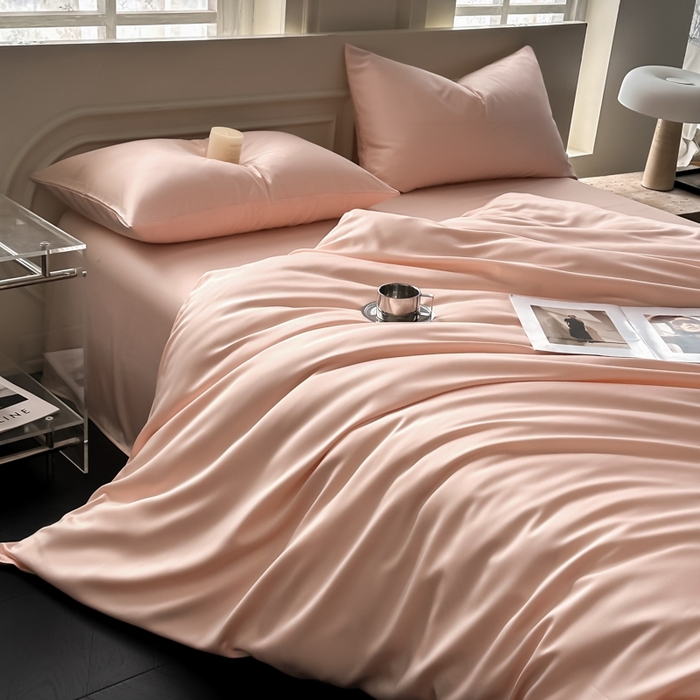 91家纺网 家纺一手货源 找家纺 琪格格纺织 2025春夏新款纯色莱赛尔天丝四件套 莱赛尔-少年裸粉