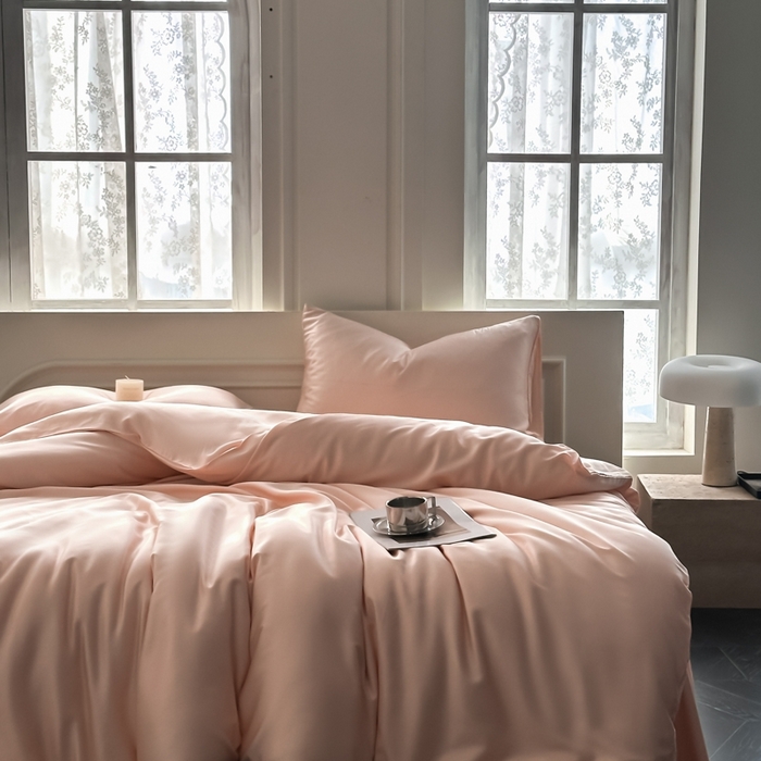 91家纺网 家纺一手货源 找家纺 琪格格纺织 2025春夏新款纯色莱赛尔天丝四件套 莱赛尔-少年裸粉