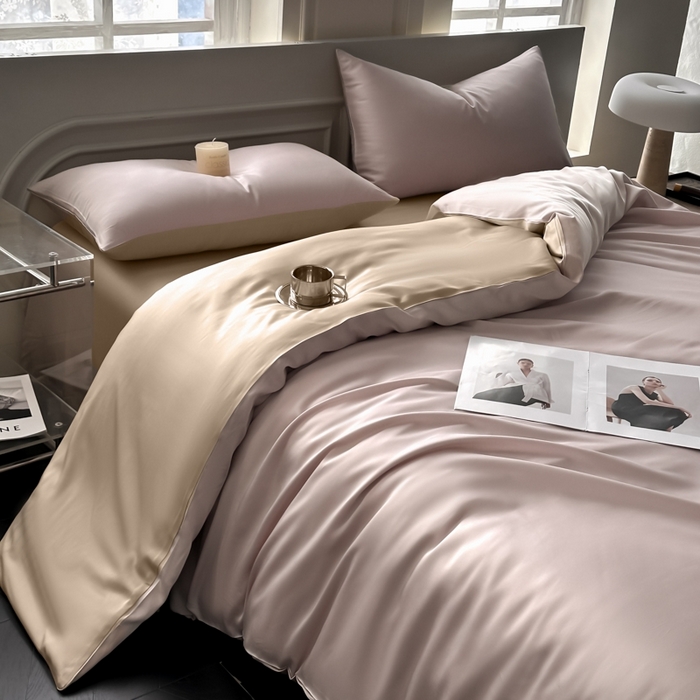 琪格格纺织 2025春夏新款纯色莱赛尔天丝四件套 莱赛尔-星黛紫配卡其