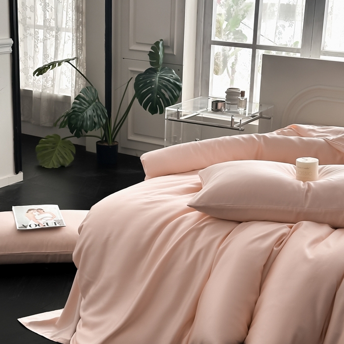 91家纺网 家纺一手货源 找家纺 琪格格纺织 2025春夏新款纯色莱赛尔天丝四件套 莱赛尔-少年裸粉