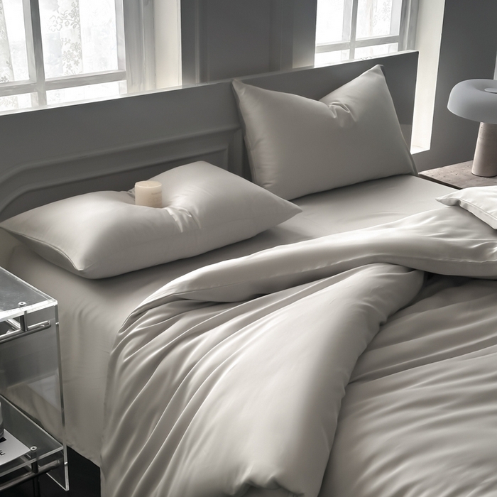 91家纺网 家纺一手货源 找家纺 琪格格纺织 2025春夏新款纯色莱赛尔天丝四件套 莱赛尔-冰川灰