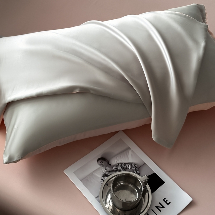 91家纺网 家纺一手货源 找家纺 琪格格纺织 2025春夏新款纯色莱赛尔天丝四件套 莱赛尔-冰川灰配裸粉