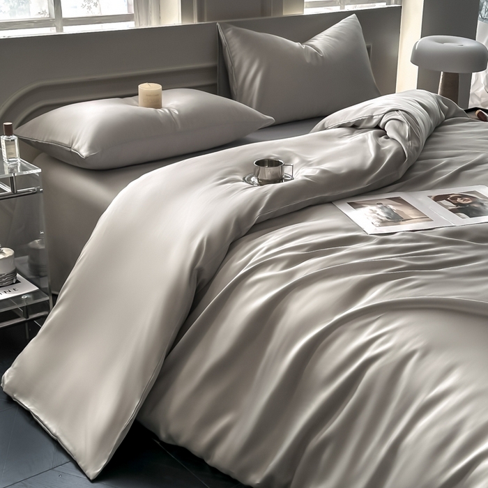 琪格格纺织 2025春夏新款纯色莱赛尔天丝四件套 莱赛尔-冰川灰