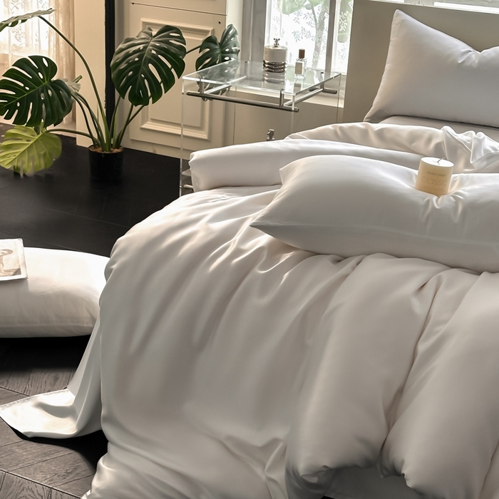 91家纺网 家纺一手货源 找家纺 琪格格纺织 2025春夏新款纯色莱赛尔天丝四件套 莱赛尔-梦境白