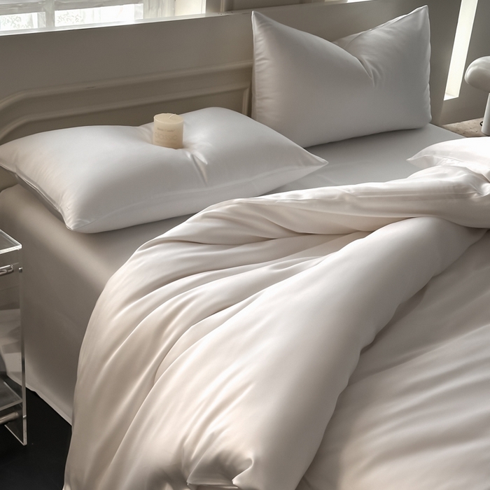 91家纺网 家纺一手货源 找家纺 琪格格纺织 2025春夏新款纯色莱赛尔天丝四件套 莱赛尔-梦境白