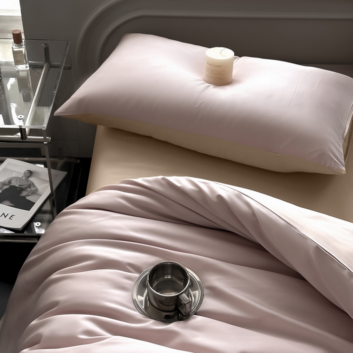 91家纺网 家纺一手货源 找家纺 琪格格纺织 2025春夏新款纯色莱赛尔天丝四件套 莱赛尔-星黛紫配卡其