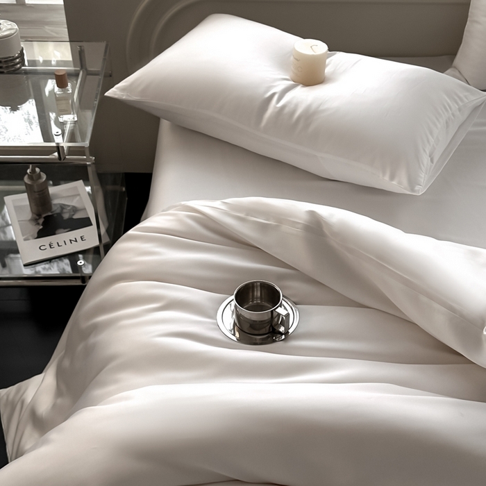 91家纺网 家纺一手货源 找家纺 琪格格纺织 2025春夏新款纯色莱赛尔天丝四件套 莱赛尔-梦境白