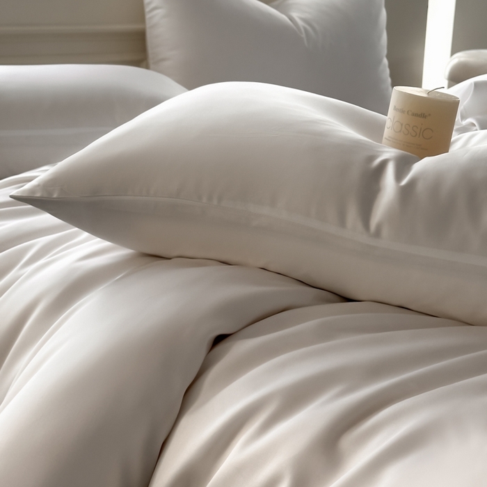 91家纺网 家纺一手货源 找家纺 琪格格纺织 2025春夏新款纯色莱赛尔天丝四件套 莱赛尔-梦境白