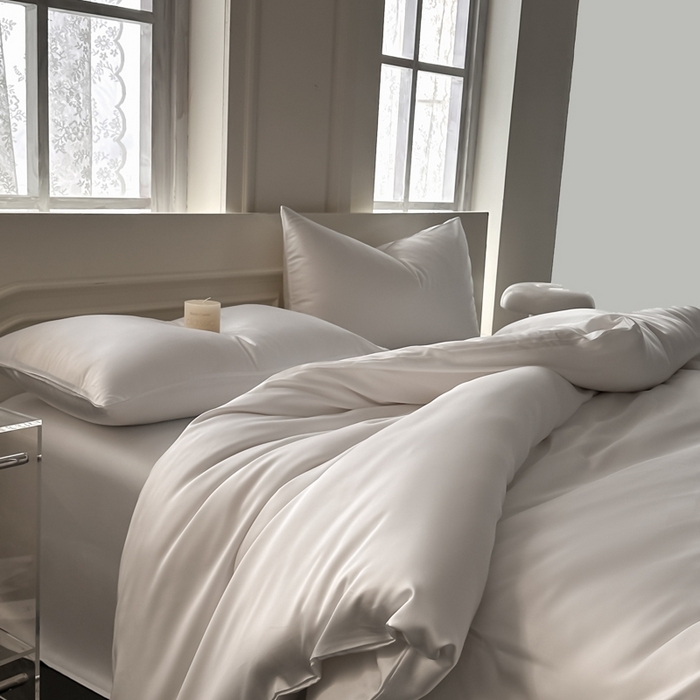 91家纺网 家纺一手货源 找家纺 琪格格纺织 2025春夏新款纯色莱赛尔天丝四件套 莱赛尔-梦境白