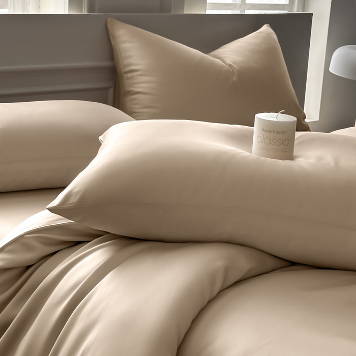 91家纺网 家纺一手货源 找家纺 琪格格纺织 2025春夏新款纯色莱赛尔天丝四件套 莱赛尔-夜幕卡其