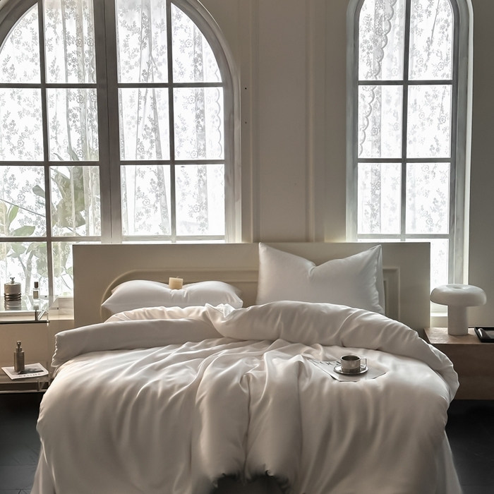 91家纺网 家纺一手货源 找家纺 琪格格纺织 2025春夏新款纯色莱赛尔天丝四件套 莱赛尔-梦境白