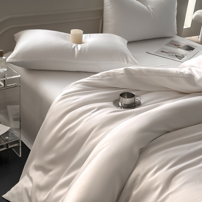 91家纺网 家纺一手货源 找家纺 琪格格纺织 2025春夏新款纯色莱赛尔天丝四件套 莱赛尔-梦境白