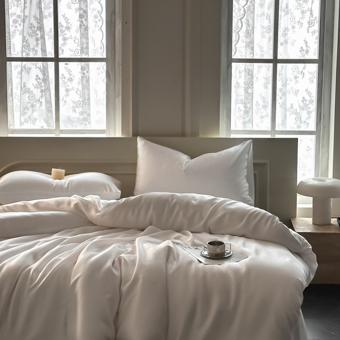 91家纺网 家纺一手货源 找家纺 琪格格纺织 2025春夏新款纯色莱赛尔天丝四件套 莱赛尔-梦境白