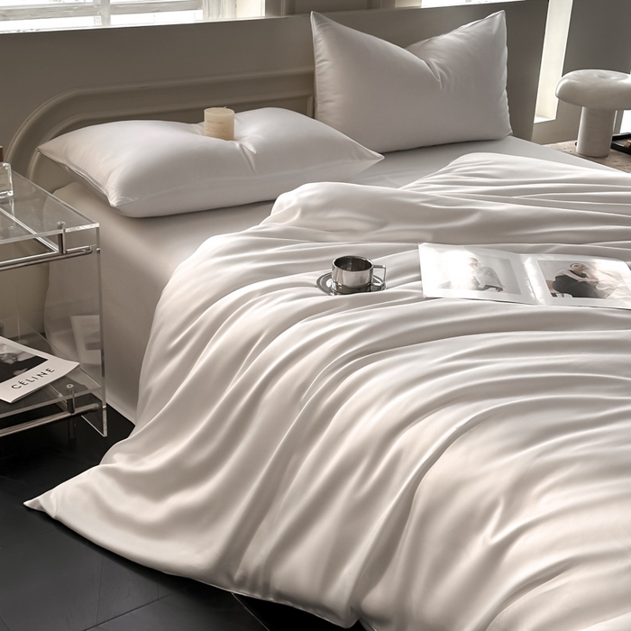 91家纺网 家纺一手货源 找家纺 琪格格纺织 2025春夏新款纯色莱赛尔天丝四件套 莱赛尔-梦境白