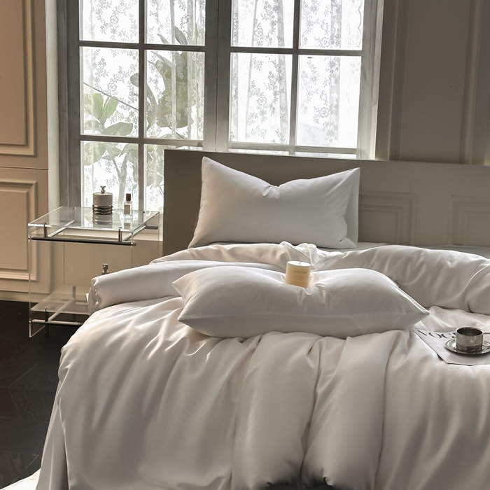 91家纺网 家纺一手货源 找家纺 琪格格纺织 2025春夏新款纯色莱赛尔天丝四件套 莱赛尔-梦境白