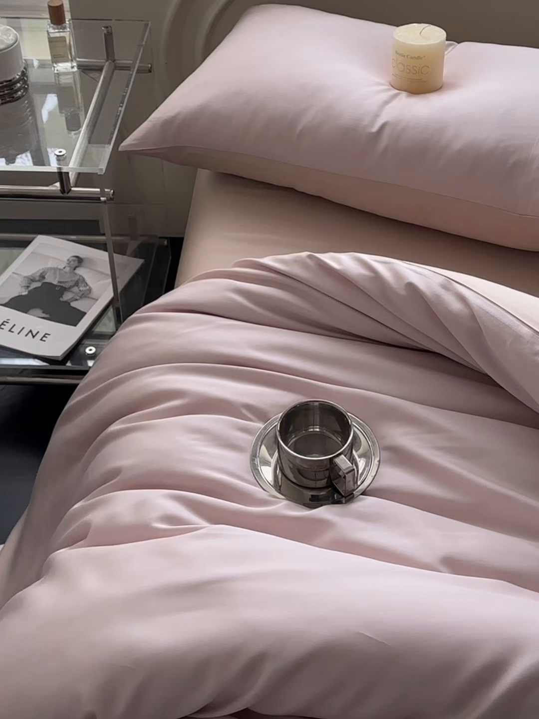 91家纺网 家纺一手货源 找家纺 琪格格纺织 2025春夏新款纯色莱赛尔天丝四件套 莱赛尔-星黛紫配卡其