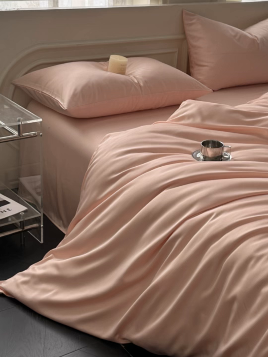 91家纺网 家纺一手货源 找家纺 琪格格纺织 2025春夏新款纯色莱赛尔天丝四件套 莱赛尔-少年裸粉