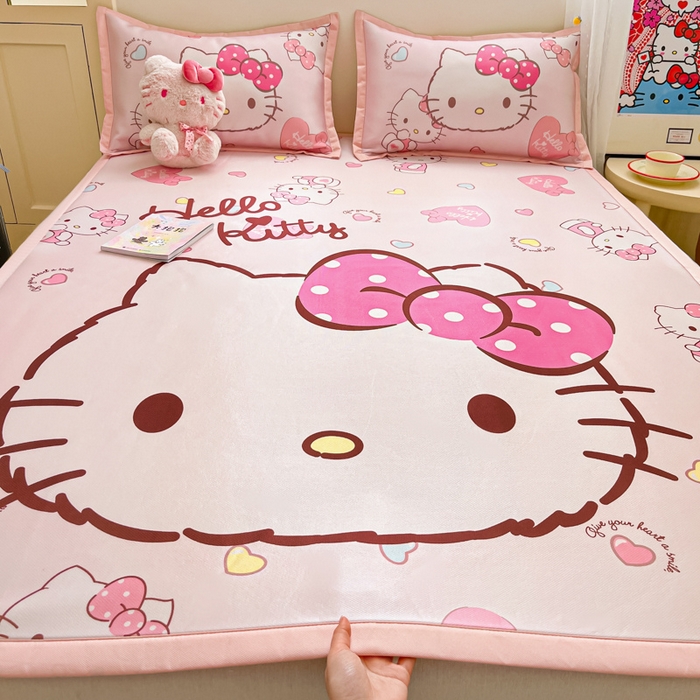 金爱家 2025新款A类三丽鸥授权数码印花中分子1200D凉感冰丝宽边凉感软席 冰丝席-美美kitty粉