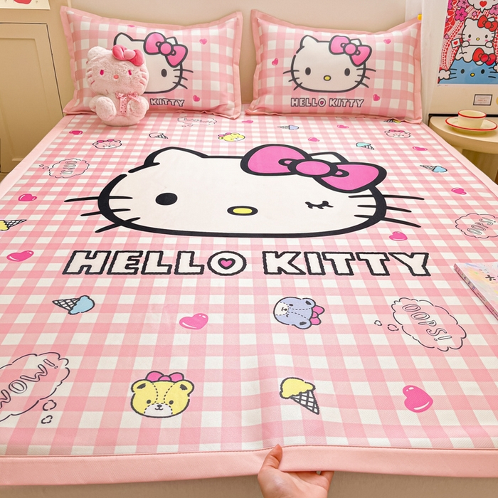 金爱家 2025新款A类三丽鸥授权数码印花中分子1200D凉感冰丝宽边凉感软席 冰丝席-香香小熊kitty