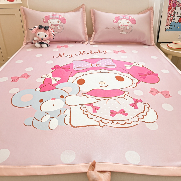 金爱家 2025新款A类三丽鸥授权数码印花中分子1200D凉感冰丝宽边凉感软席 冰丝席-美乐蒂小熊