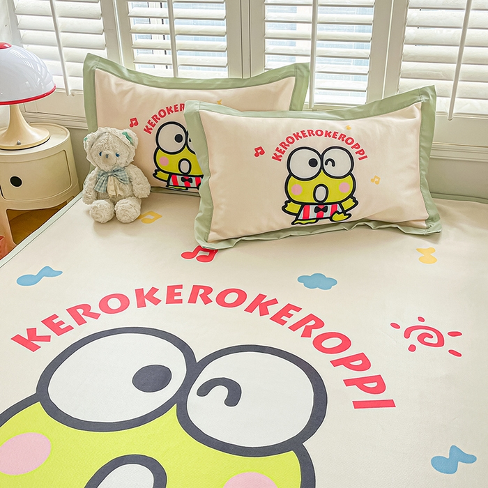 91家纺网 家纺一手货源 找家纺 金爱家 2025新款A类三丽鸥授权数码印花中分子1200D凉感冰丝宽边凉感软席 冰丝席-萌萌大眼蛙