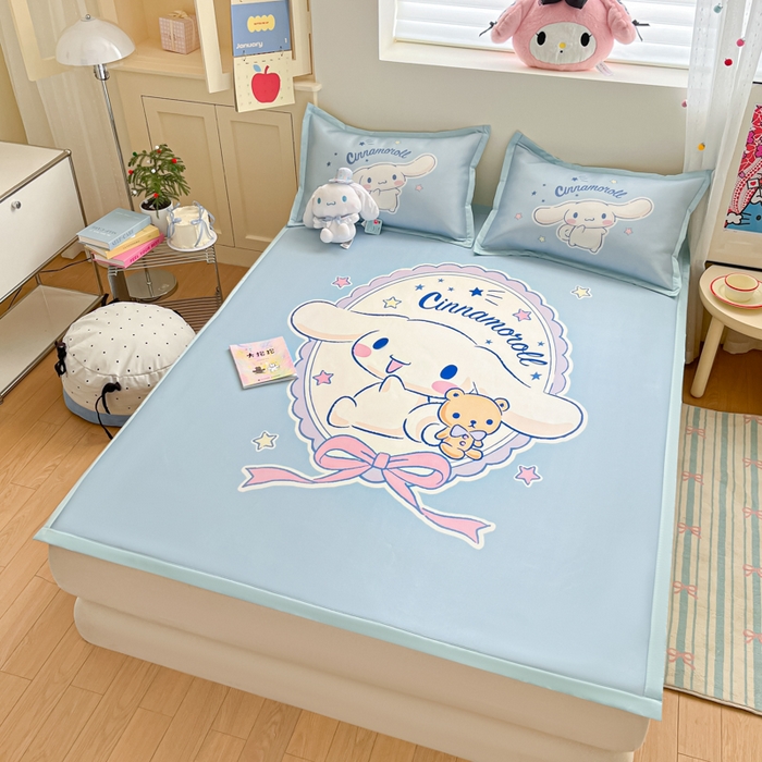 91家纺网 家纺一手货源 找家纺 金爱家 2025新款A类三丽鸥授权数码印花中分子1200D凉感冰丝宽边凉感软席 冰丝席-你好大耳狗