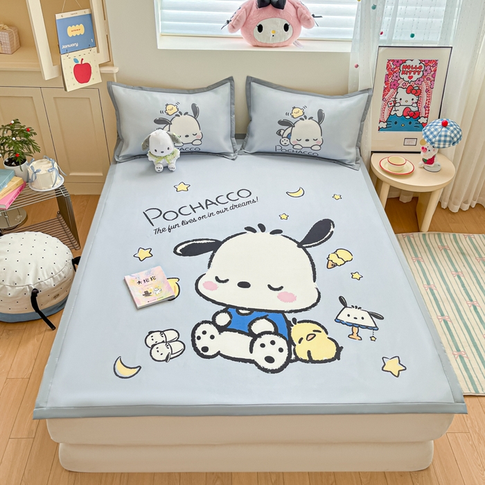 91家纺网 家纺一手货源 找家纺 金爱家 2025新款A类三丽鸥授权数码印花中分子1200D凉感冰丝宽边凉感软席 冰丝席-贪睡帕恰狗