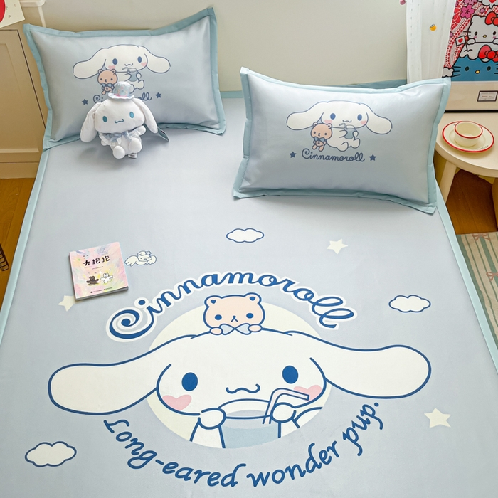 91家纺网 家纺一手货源 找家纺 金爱家 2025新款A类三丽鸥授权数码印花中分子1200D凉感冰丝宽边凉感软席 冰丝席-云朵大耳狗