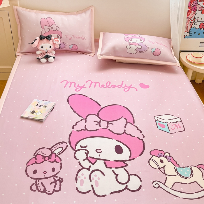 91家纺网 家纺一手货源 找家纺 金爱家 2025新款A类三丽鸥授权数码印花中分子1200D凉感冰丝宽边凉感软席 冰丝席-童话美乐蒂