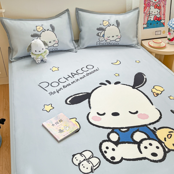 91家纺网 家纺一手货源 找家纺 金爱家 2025新款A类三丽鸥授权数码印花中分子1200D凉感冰丝宽边凉感软席 冰丝席-贪睡帕恰狗