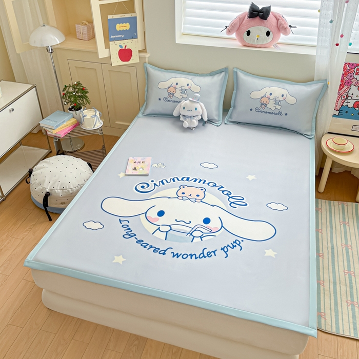 91家纺网 家纺一手货源 找家纺 金爱家 2025新款A类三丽鸥授权数码印花中分子1200D凉感冰丝宽边凉感软席 冰丝席-云朵大耳狗