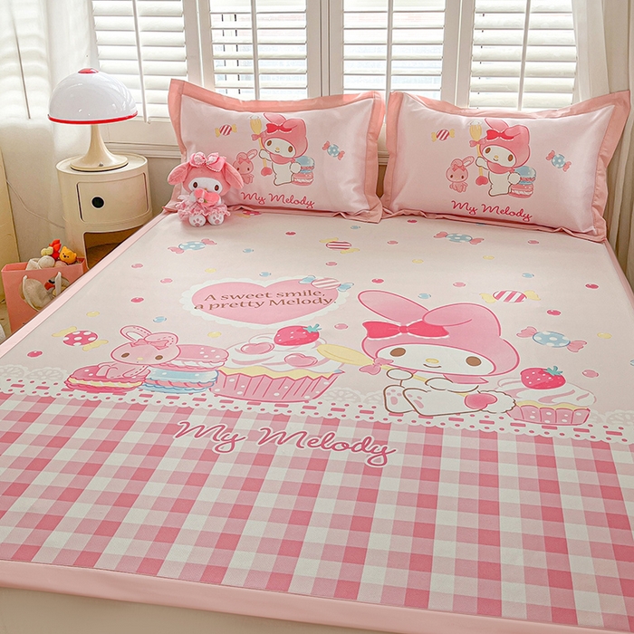 金爱家 2025新款A类三丽鸥授权数码印花中分子1200D凉感冰丝宽边凉感软席 冰丝席-蛋糕美乐蒂