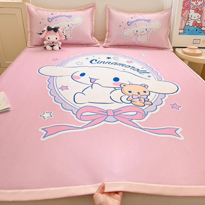 金爱家 2025新款A类三丽鸥授权数码印花中分子1200D凉感冰丝宽边凉感软席 冰丝席-蝴蝶结玉桂狗粉