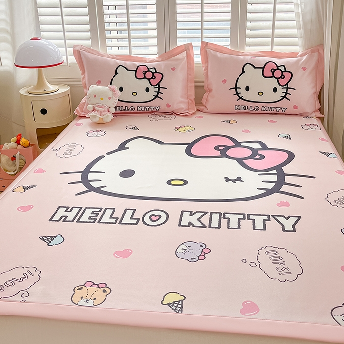 金爱家 2025新款A类三丽鸥授权数码印花中分子1200D凉感冰丝宽边凉感软席 冰丝席-少女Kitty