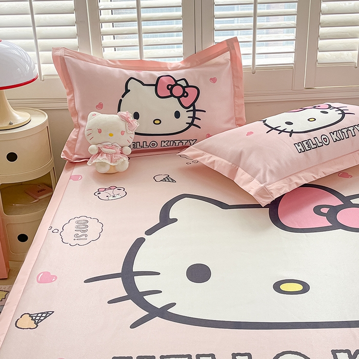 91家纺网 家纺一手货源 找家纺 金爱家 2025新款A类三丽鸥授权数码印花中分子1200D凉感冰丝宽边凉感软席 冰丝席-少女Kitty