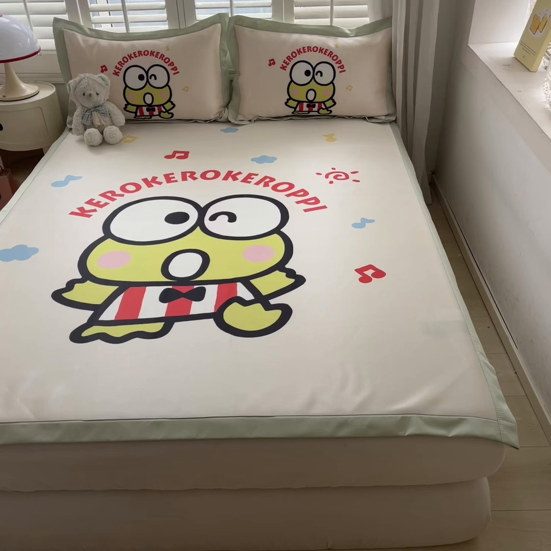 91家纺网 家纺一手货源 找家纺 金爱家 2025新款A类三丽鸥授权数码印花中分子1200D凉感冰丝宽边凉感软席 冰丝席-萌萌大眼蛙