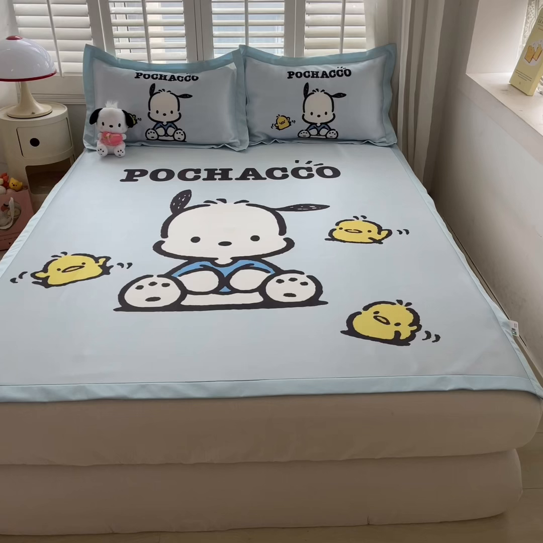 91家纺网 家纺一手货源 找家纺 金爱家 2025新款A类三丽鸥授权数码印花中分子1200D凉感冰丝宽边凉感软席 冰丝席-蓝色帕恰狗