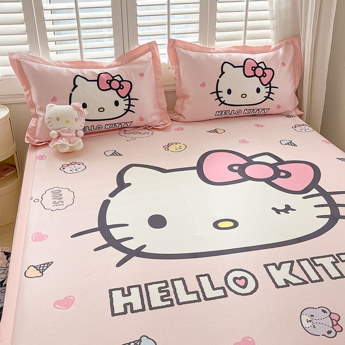 91家纺网 家纺一手货源 找家纺 金爱家 2025新款A类三丽鸥授权数码印花中分子1200D凉感冰丝宽边凉感软席 冰丝席-少女Kitty