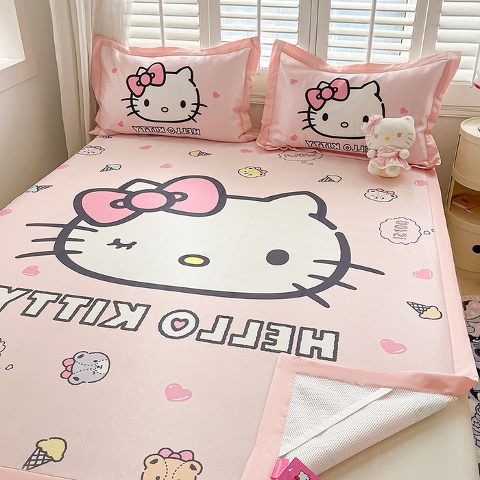 91家纺网 家纺一手货源 找家纺 金爱家 2025新款A类三丽鸥授权数码印花中分子1200D凉感冰丝宽边凉感软席 冰丝席-少女Kitty