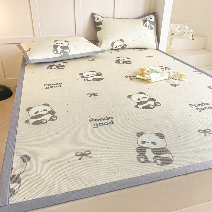 91家纺网 家纺一手货源 找家纺 柒月家居 2025新款小清新印花冰藤系列 熊猫团子