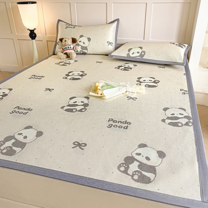 91家纺网 家纺一手货源 找家纺 柒月家居 2025新款小清新印花冰藤系列 熊猫团子