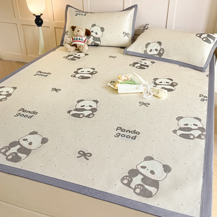 91家纺网 家纺一手货源 找家纺 柒月家居 2025新款小清新印花冰藤系列 熊猫团子