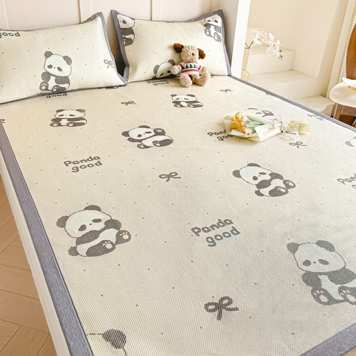 91家纺网 家纺一手货源 找家纺 柒月家居 2025新款小清新印花冰藤系列 熊猫团子