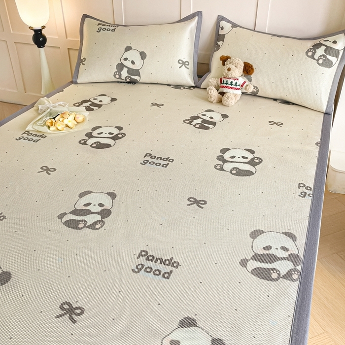 91家纺网 家纺一手货源 找家纺 柒月家居 2025新款小清新印花冰藤系列 熊猫团子