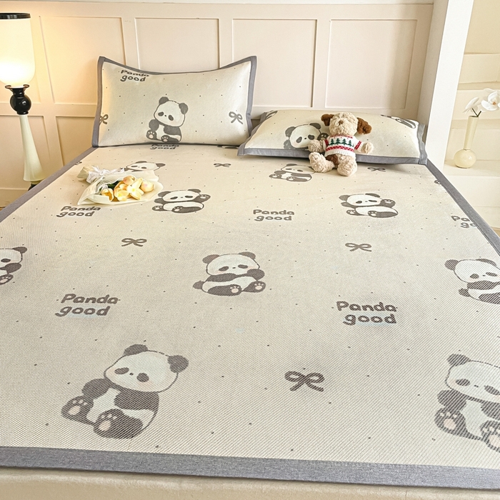 91家纺网 家纺一手货源 找家纺 柒月家居 2025新款小清新印花冰藤系列 熊猫团子