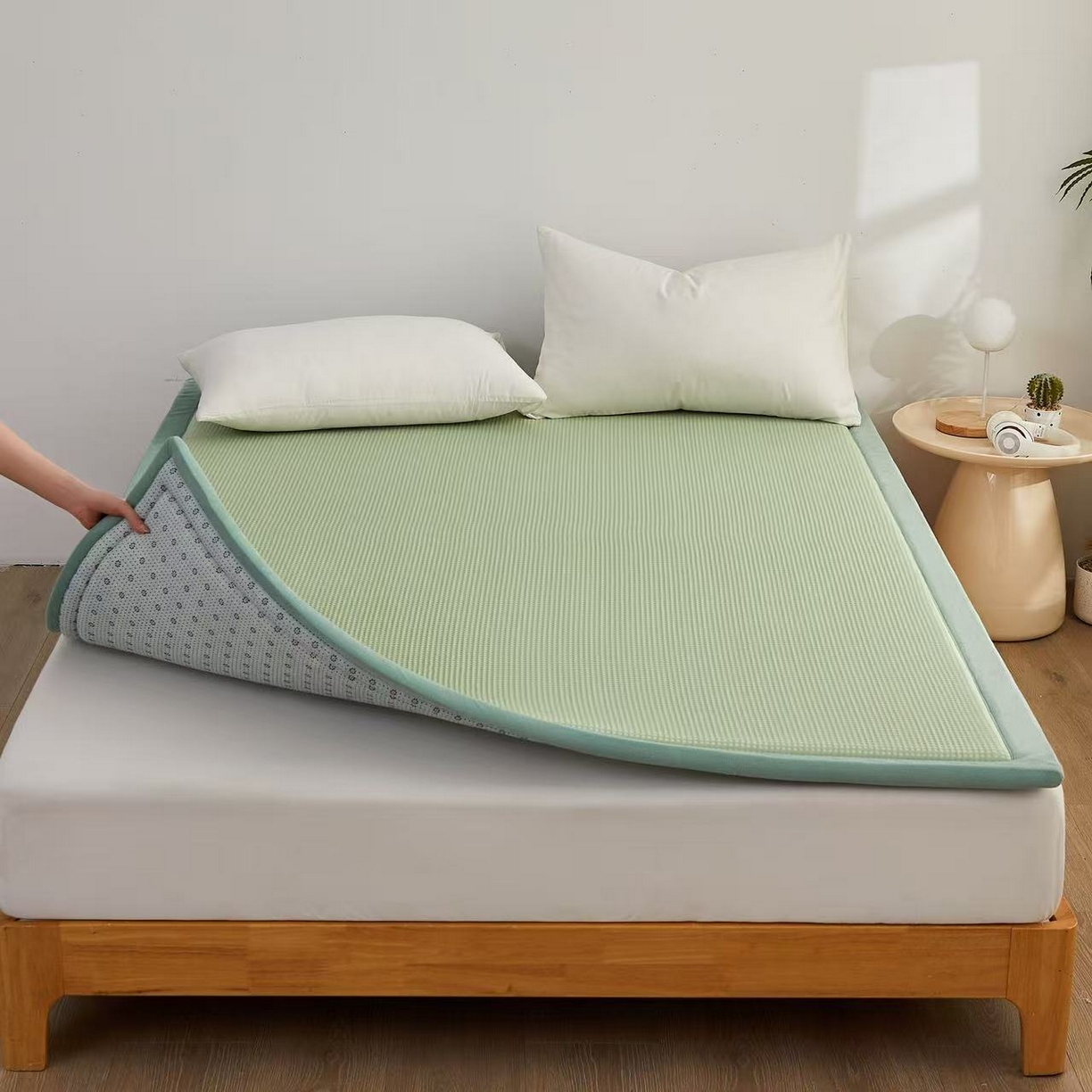 91家纺网 家纺一手货源 找家纺 锦丝钰床垫 2025新款华夫格冰豆豆多功能地铺床垫床边垫 华芙格-绿