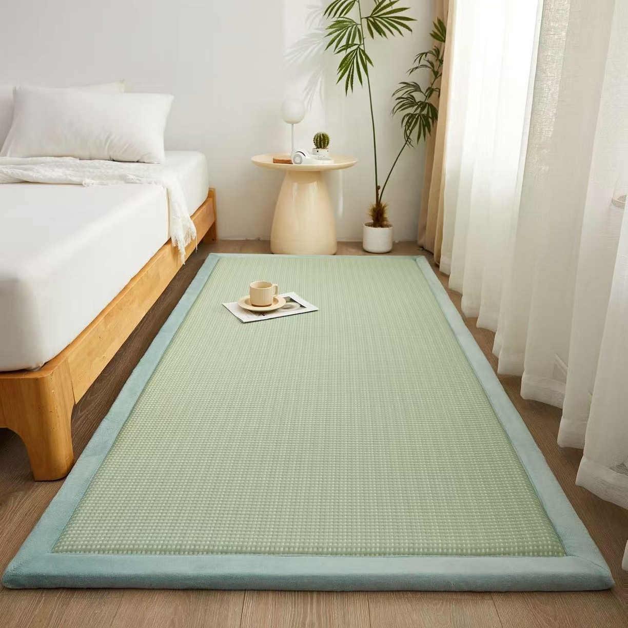 91家纺网 家纺一手货源 找家纺 锦丝钰床垫 2025新款华夫格冰豆豆多功能地铺床垫床边垫 华芙格-绿