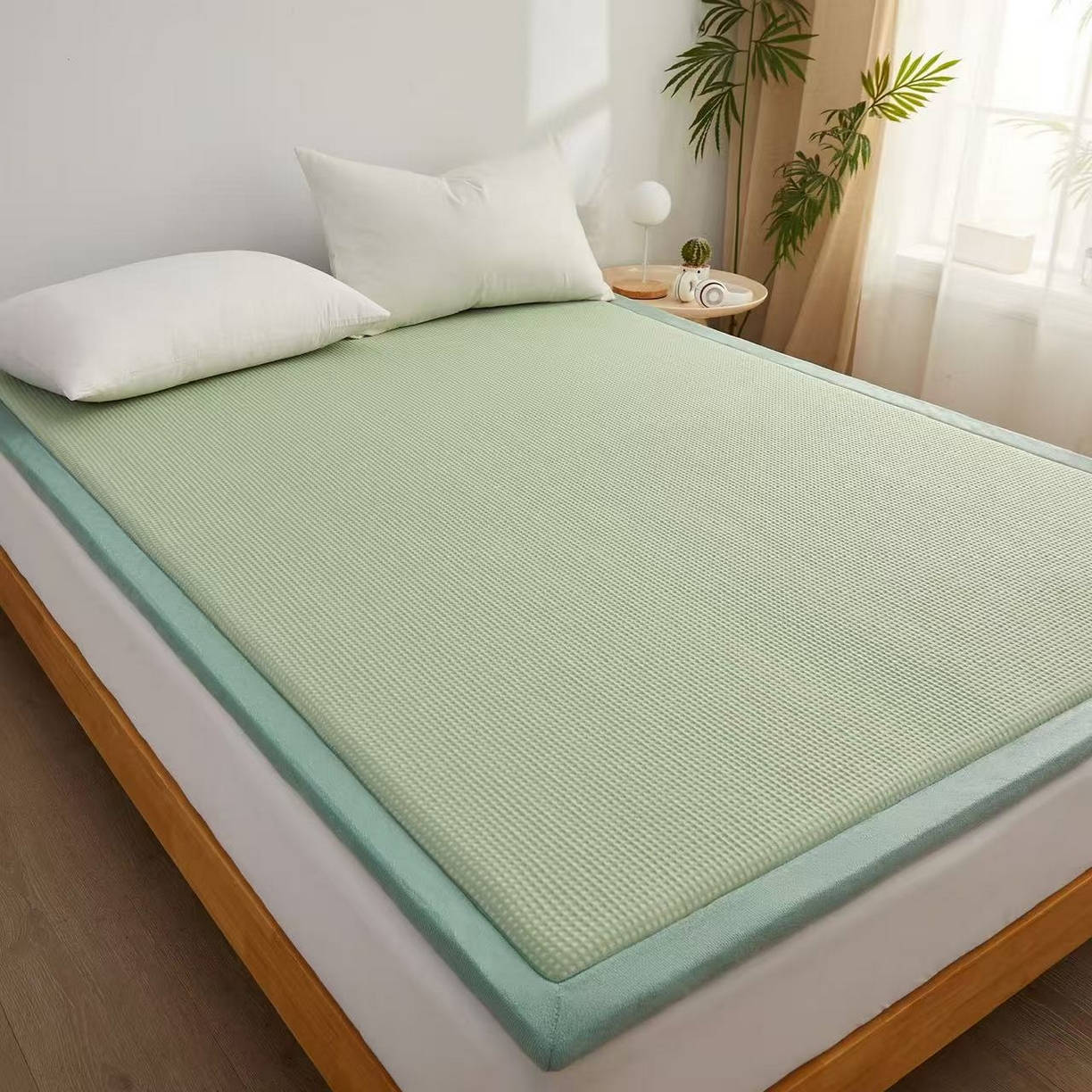 91家纺网 家纺一手货源 找家纺 锦丝钰床垫 2025新款华夫格冰豆豆多功能地铺床垫床边垫 华芙格-绿