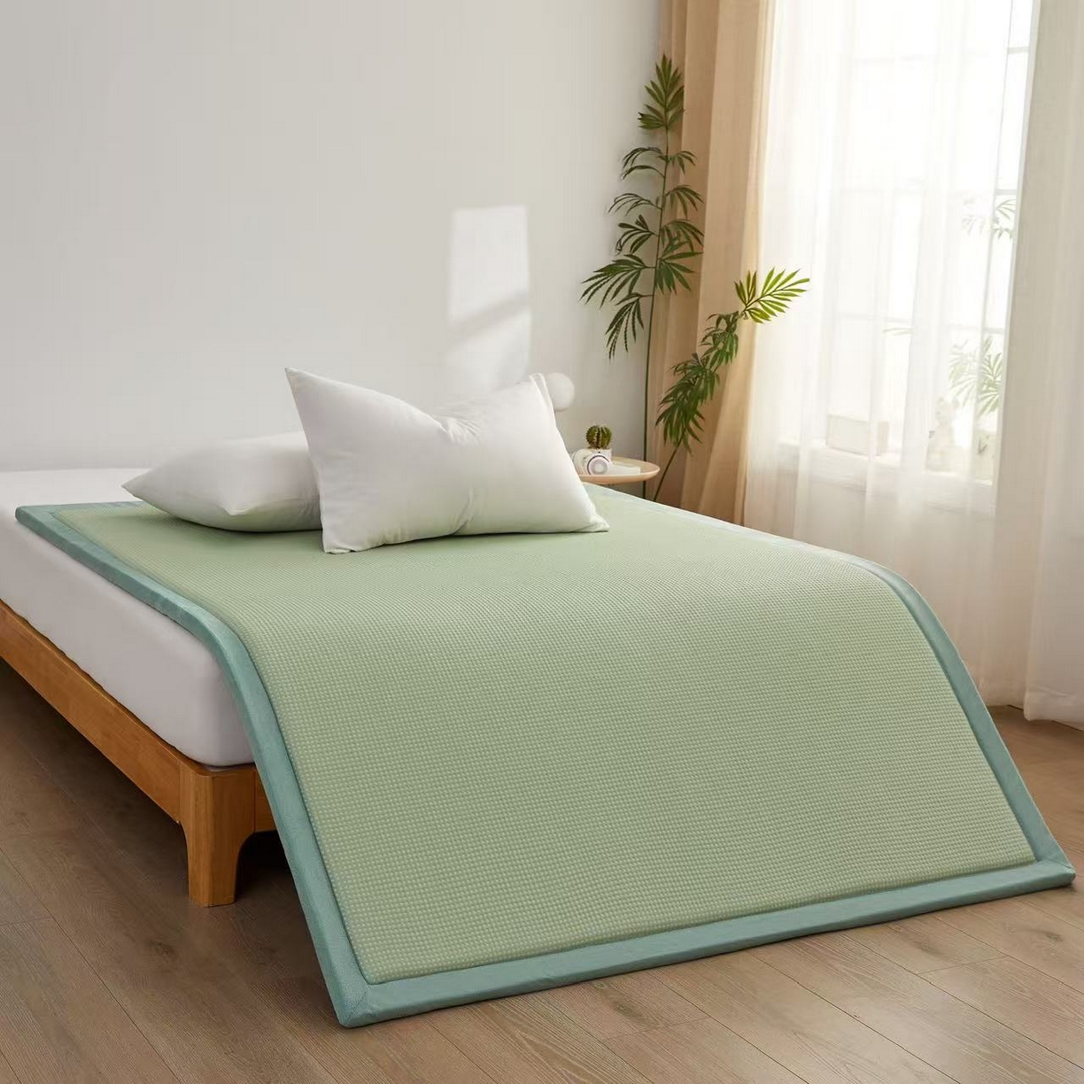 91家纺网 家纺一手货源 找家纺 锦丝钰床垫 2025新款华夫格冰豆豆多功能地铺床垫床边垫 华芙格-绿